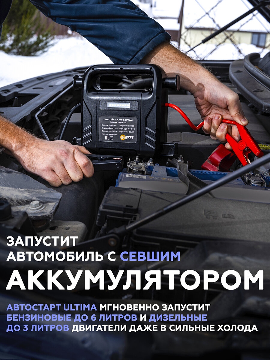Пусковое устройство 1200A, Аккумулятор внешний 20000мАч профессиональное АвтоСтарт ULTIMA