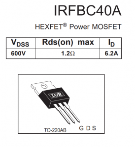 Транзистор IRFBC40A, TO220