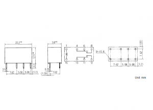 РЕЛЕ  12VDC, Ш10.0*Д20.0*В11.0мм, Ток коммутации  1A 8pin FUJITSU RY-12W-K