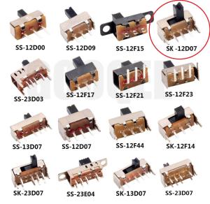ПЕРЕКЛЮЧАТЕЛЬ SK-12D07 (Длинна: 8.6мм) 2-положения 3pin+2pin (Длинна ручки-слайдера:7мм)