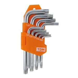 НАБОР КЛЮЧЕЙ TORX 9ШТ T10-T50 С ОТВЕРСТИЕМ (круглый держатель в блистере), CR-V сталь "Алмаз" TDM