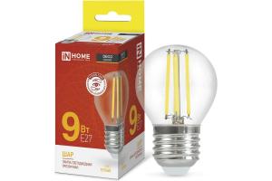 ЛАМПА LED 220V E27 ДЕКОРАТИВНАЯ ФИЛАМЕНТ  9.0W 3000K G45 шар 1040Лм IN HOME