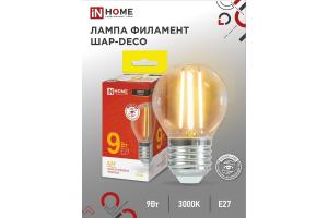 ЛАМПА LED 220V E27 ДЕКОРАТИВНАЯ ФИЛАМЕНТ  9.0W 3000K G45 шар 1040Лм IN HOME