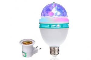 ДИСКО-ЛАМПА СВЕТОДИОДНАЯ С ВРАЩАЮЩИМСЯ ОТРАЖАТЕЛЕМ цвет RGB, 3W/220V цоколь: E27 с вилкой и выключателем