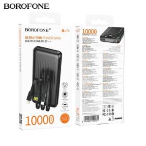 Аккумулятор внешний 10000мАч BOROFONE BJ79 с 3 кабелями Black