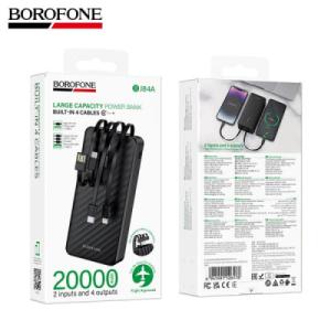Аккумулятор внешний 20000мАч BOROFONE BJ84A Black с 4мя кабелями. Два входа: USB-C/USB-A кабель: 5V/2A.