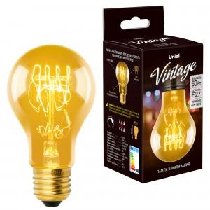 ЛАМПА ДЕКОРАТИВНАЯ 220V 60W ЭДИСОНА Е27 A60 Uniel Vintage Golden