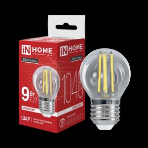 ЛАМПА LED 220V E27 ДЕКОРАТИВНАЯ ФИЛАМЕНТ  9.0W 4000K G45 шар 1040Лм IN HOME
